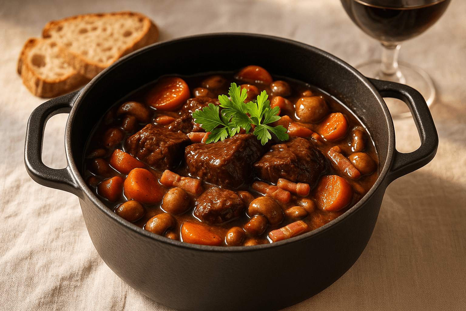 Boeuf bourguignon à la française, mijoté traditionnel