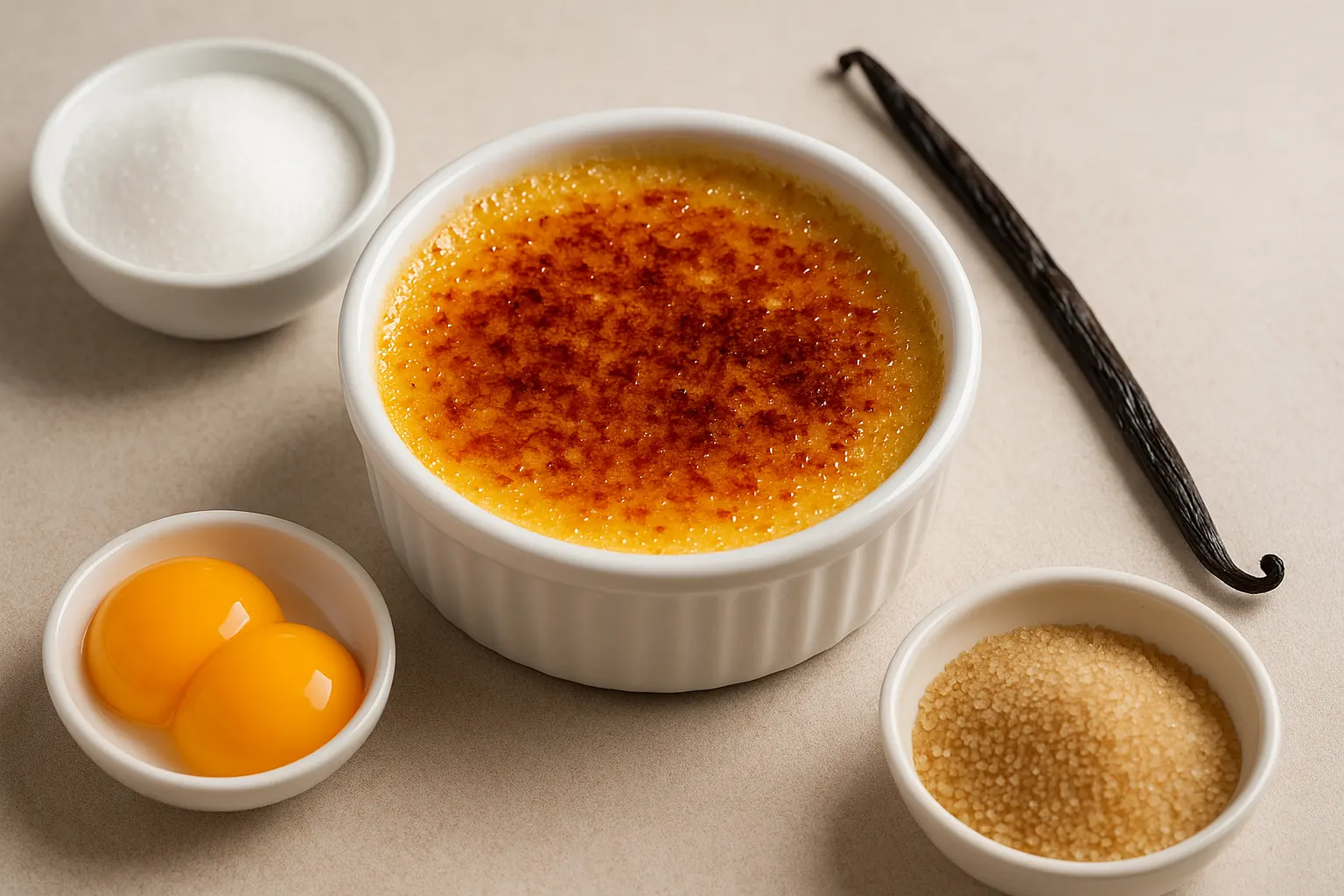Crème brûlée à la vanille bourbon, caramélisation croustillante